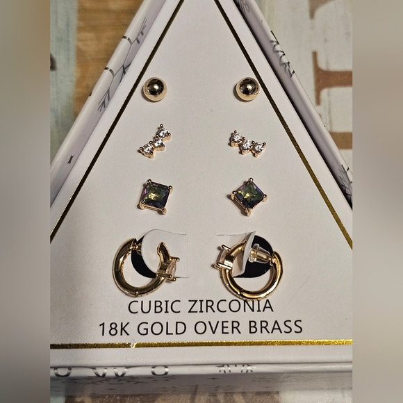 And Now This 18k Gold Over Brass CZ Earring Set - Picture 1 of 3